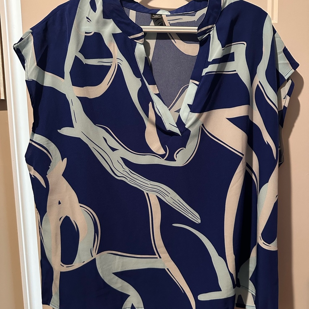 Abstract Print Navy and Cream Women's Top